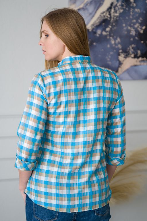 Туника женская со стойкой голубая клетка - Амадэль фото 3
