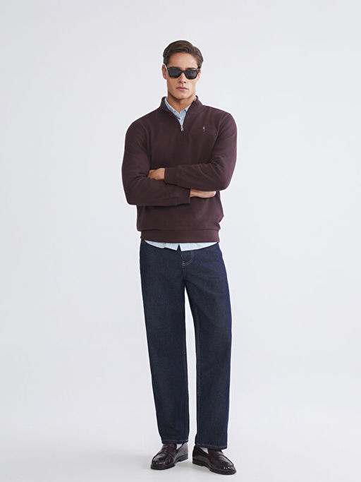 Fermuarl? Dik Yaka Erkek Sweatshirt