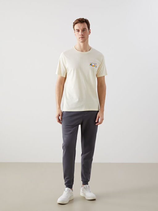 Bisiklet Yaka K?sa Kollu Bask?l? Penye Erkek Ti??rt