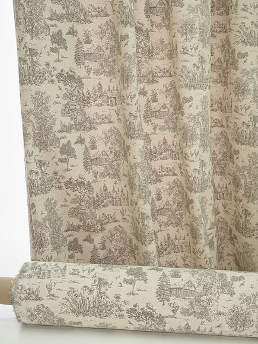 Хлопколен Туаль де Жуи - прованс цв.кофейный (на суровом), ш.1.4м, лен-15%, хл-85%, 125гр/м.кв - Купава фото 3