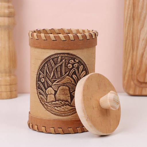 Туес «Грибочки», 8×8×14 см, береста