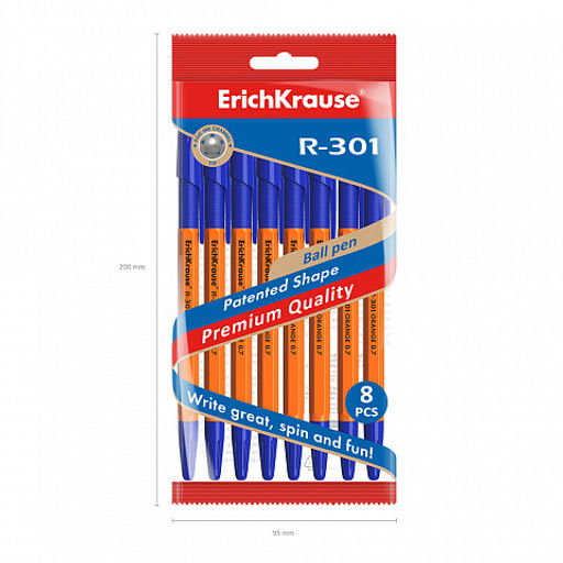 Цена за 50 шт. Ручка шариковая ErichKrause R-301 Stick&Grip Orange 0.7, цвет чернил синий (в коробке по 50 шт.)  фото 21