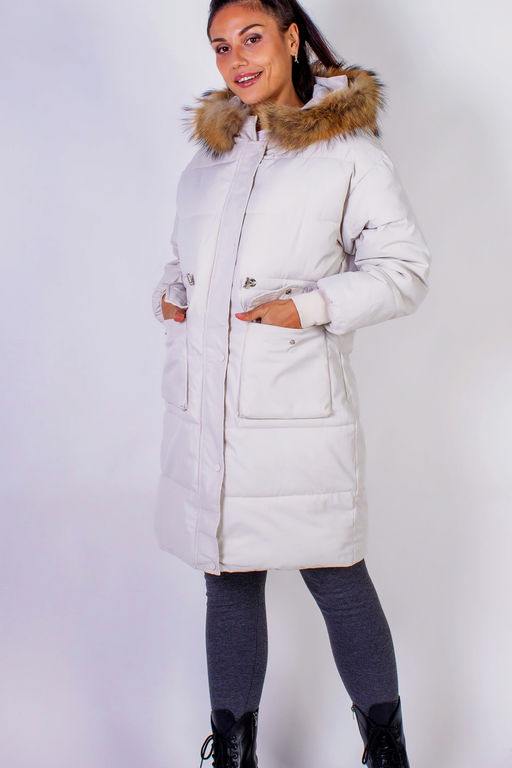 Зимняя удлиненная парка с капюшоном натуральный мех арт.617