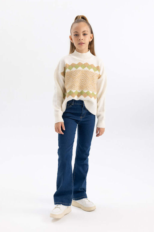 Расклешенные джинсовые брюки для девочек - Defacto фото 4