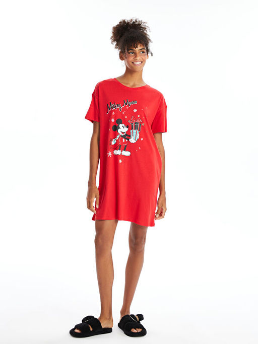 Bisiklet Yaka Mickey Mouse Bask?l? Kad?n Gecelik - Waikiki фото 2