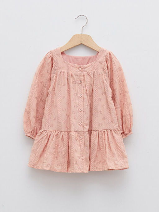 Kare Yaka Uzun Kollu K?z Bebek Elbise