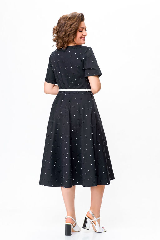 Платье Swallow 719.1 черный+белый горох