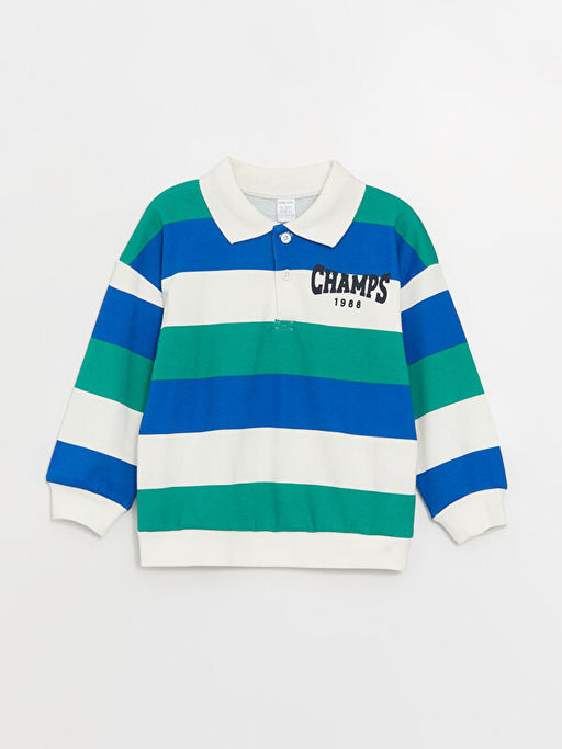 Polo Yaka Uzun Kollu Bask?l? Erkek Bebek Sweatshirt ve Pantolon 2li Tak?m - Waikiki фото 2