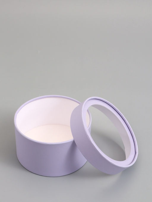 Подарочная коробка круглая, бледно-фиолетовая, завальцованная с окном, 16×11 см