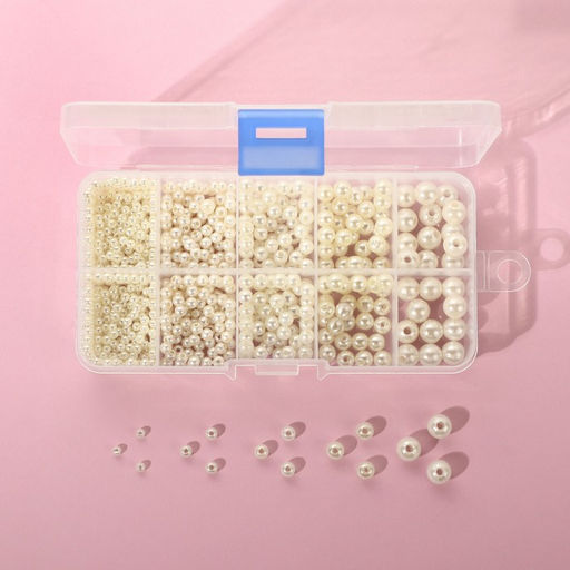 Жемчужные бусины, пришивные, d=3/4/5/6/8 мм, в органайзере