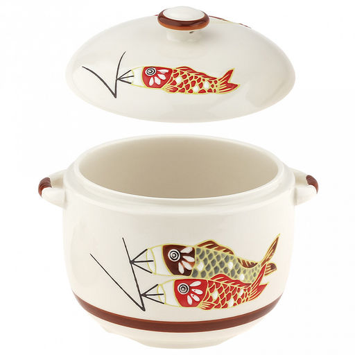 Супница фарфоровая Улов 1л, д13,5см, h10см, общая h13,5см, с крышкой, 2 ручки, с деколью, молочный, в коробке (Китай) - Домашняя мода фото 4