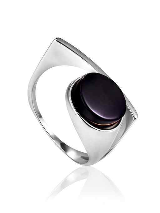 Оригинальное кольцо Либерти с янтарём необычного чёрного цвета