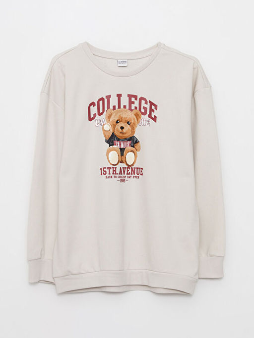 Bisiklet Yaka Bask?l? Uzun Kollu K?z ?ocuk Sweatshirt ve E?ofman Alt? - Waikiki фото 2