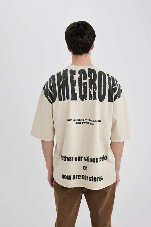 Свободная футболка с круглым вырезом и короткими рукавами с принтом на спине - Defacto фото 7