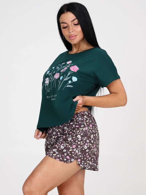 231 ПИЖАМА ЖЕНСКАЯ (шорты) (Изумруд/коричневый) - А-дина фото 5