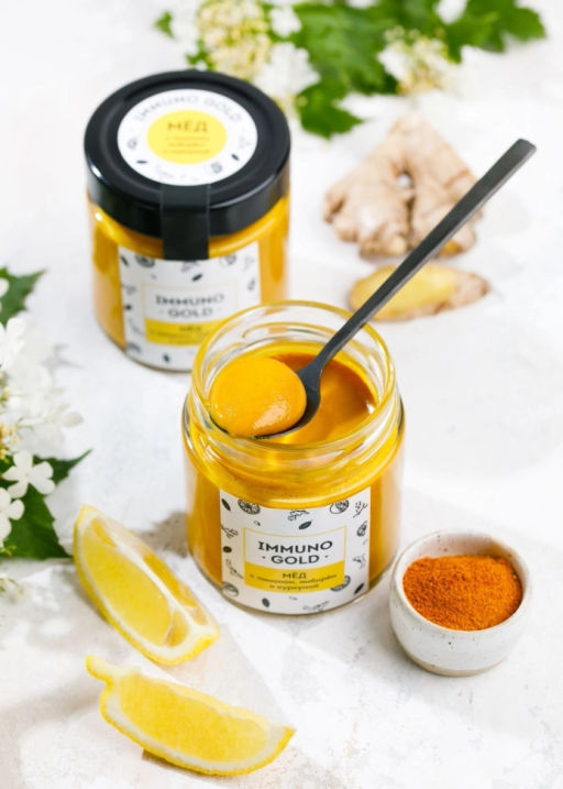 Мёд Immuno Gold с куркумой, имбирём и лимоном, 200 г - Сибирский кедр фото 6