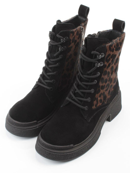 01-DMD-D269 BLACK/LEOPARD Ботинки демисезонные женские (натуральная кожа, байка)