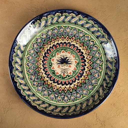 Ляган узбекский Риштанская Керамика «Узоры», d=37 см, синий