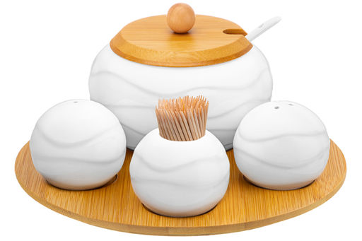 Набор 4 пр. 20,5*20,5*10 см Айсберг волны- Сахарница+Вазочка п/зубоч. и набор д/спец.2 пр.на бам.п - Elan gallery фото 16