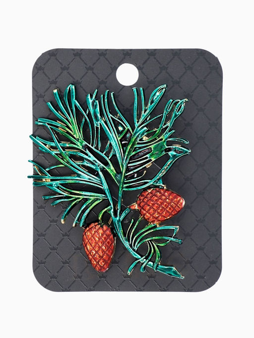 Брошь "Кедровая веточка", цвет коричнево-зелёный в золоте