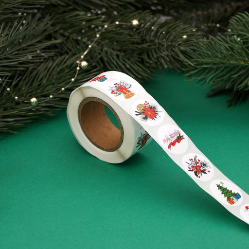 Наклейки новогодние в рулоне Ёлочки, 500 шт., 2.5?2.5 см