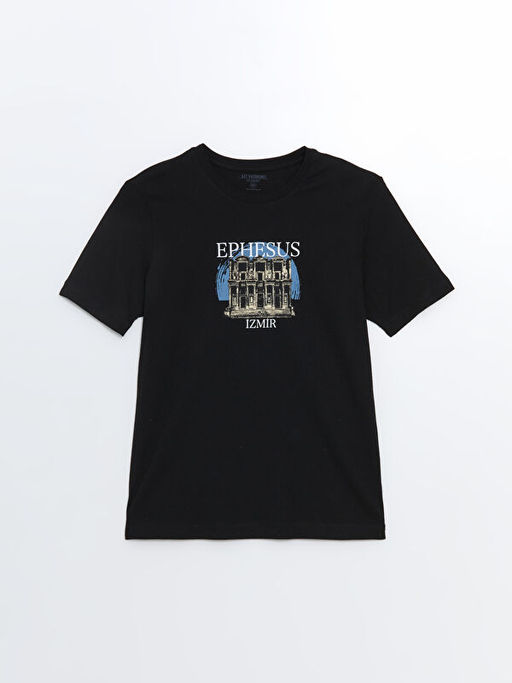 Bisiklet Yaka K?sa Kollu Bask?l? Penye Erkek Ti??rt