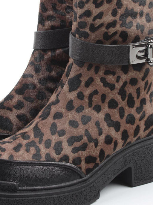 04-HSM705 BLACK/LEOPARD Ботинки зимние женские (натуральная кожа, натуральный мех)