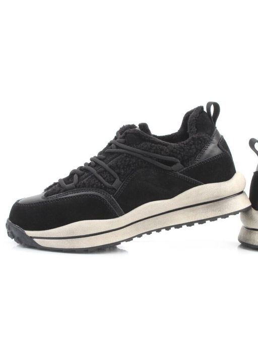 04-XKL23-138R BLACK Кроссовки утепленные женские (натуральная кожа, натуральная замша, байка)