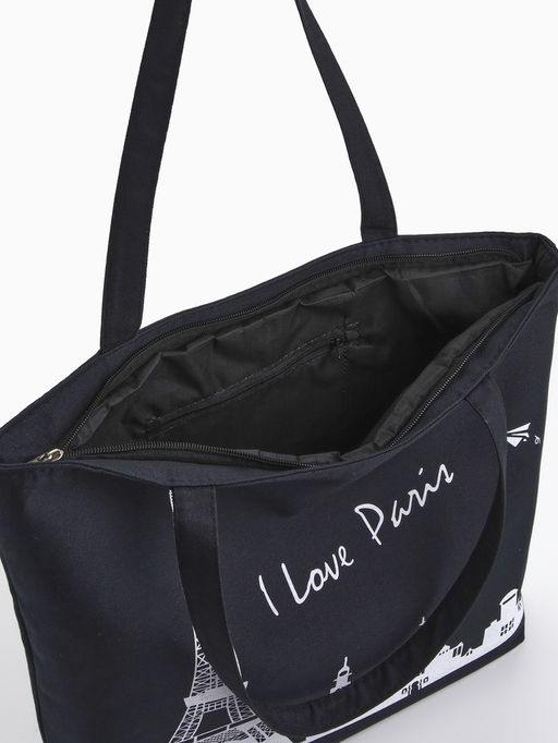 Сумка - шоппер на молнии с подкладкой, 42×9×32 см, с принтом, чёрная