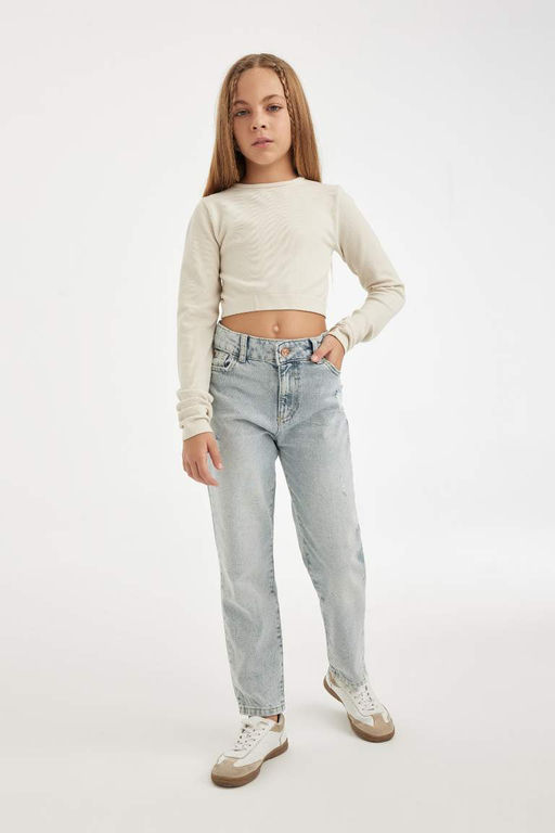 Джинсовые брюки скинни с рваными деталями для мамы для девочек - Defacto фото 3