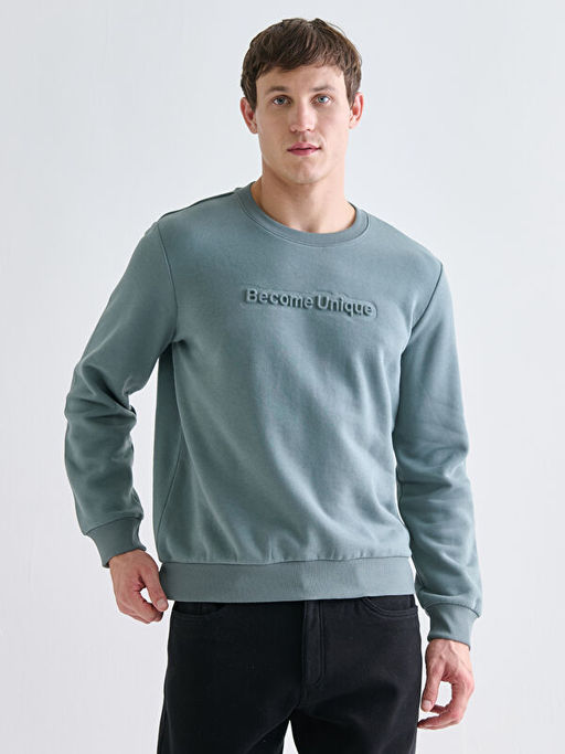 Bisiklet Yaka Bask?l? Erkek Sweatshirt