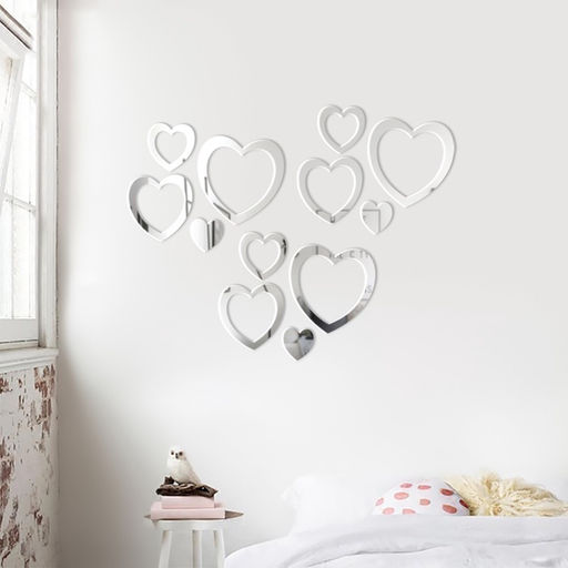 Наклейки интерьерные «Сердца», зеркальные, декор на стену, набор 12 шт. 5.5 - 14.6 см
