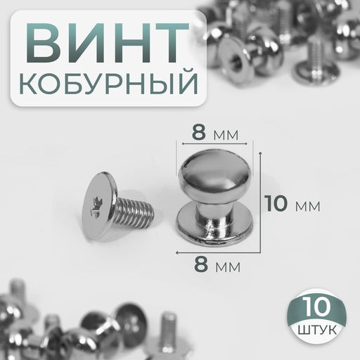 Цена за 2 шт. Кобурный винт d = 8/8 10 мм, 10 шт, цвет серебряный