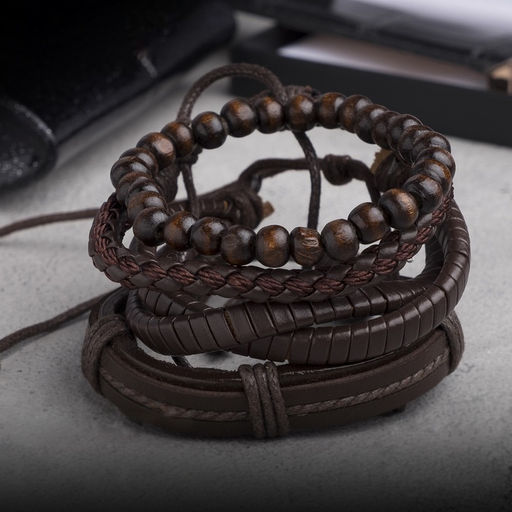 Набор браслетов «Парун», 4 шт. кожа, коричневый, d=7.5 см