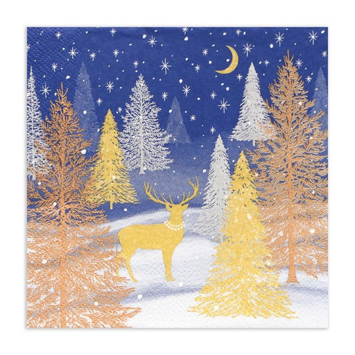 Цена за 3 шт. Салфетки новогодние бумажные Home Collection Золотой олень в зимнем лесу, 3 слоя, 33?33 см, 20 шт.