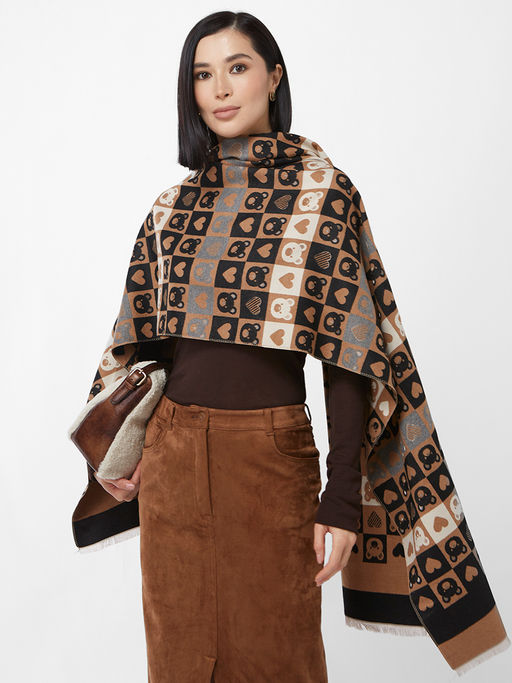 в составе ШЕРСТЬ и КАШЕМИР Большой, мягкий, теплый двусторонний палантин с принтом. - Tantino фото 10