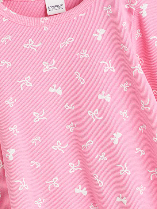 Bisiklet Yaka Fiyonk Bask?l? K?z ?ocuk Pijama Tak?m?