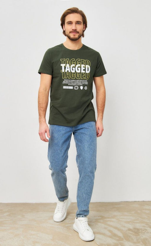 Футболка мужская с принтом P411-06-847 хаки