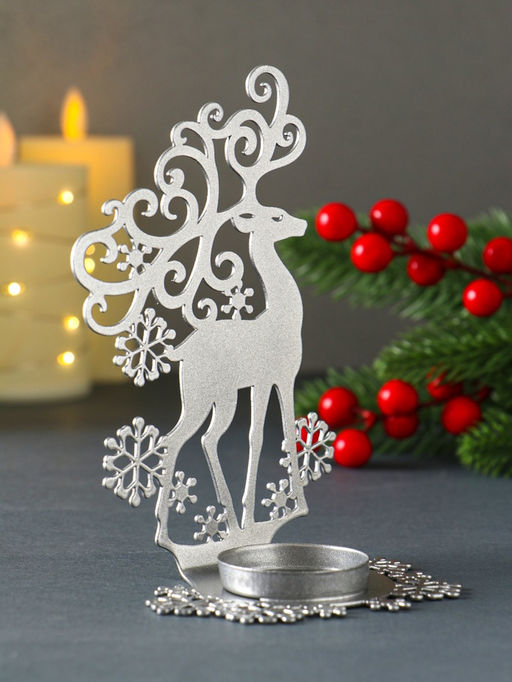 Подсвечник на 1 свечу Олень новогодний, металл, серебряный, 9.5?7?14.5 см