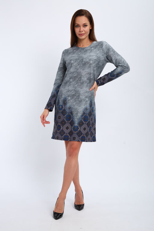 Ночная сорочка из интерлока длинный рукав купон Соня серо-голубой