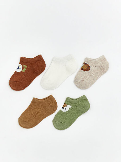 Hayvan Bask?l? Erkek Bebek Patik ?orap 5li