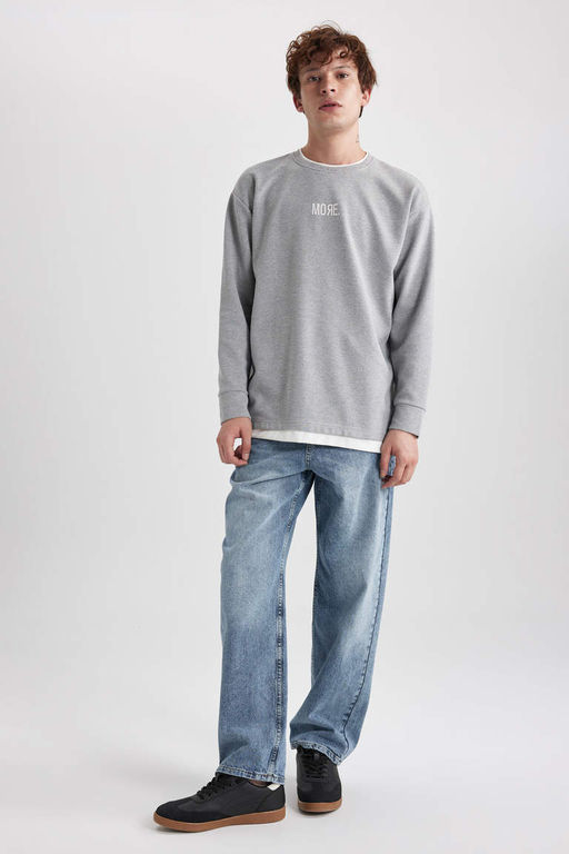 Толстовка оверсайз с круглым вырезом и принтом - Defacto фото 2