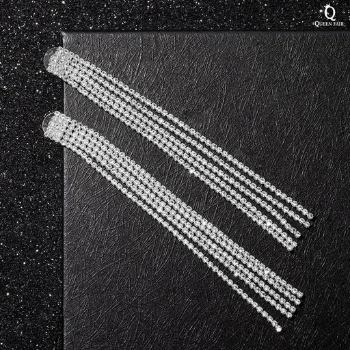 Серьги висячие со стразами Водопад прямые нити, цвет белый в серебре, 11,5см - Queen fair фото 3