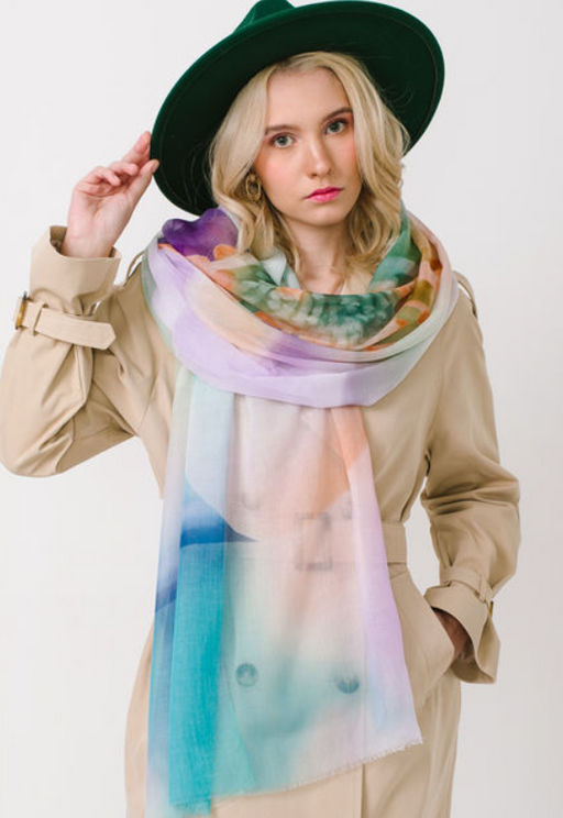 Большой, мягкий, тонкий и очень нежный двусторонний палантин с рисунком в стиле арт-деко