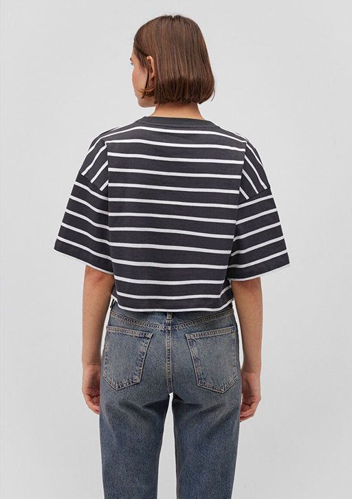 Mavi Logo Bask?l? Siyah Cizgili Crop Tisort  фото 4