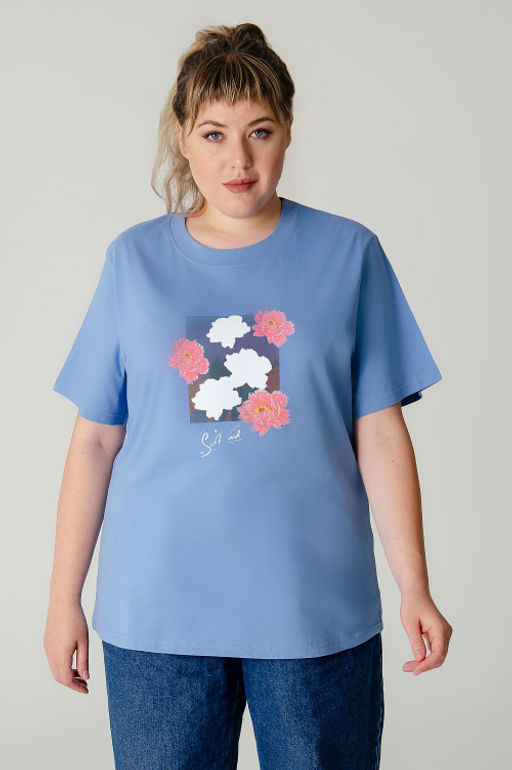 Арт. 31138 Футболка женская оверсайз 50-58 (5 шт) Цвет:Голубой - Калинка фото 12