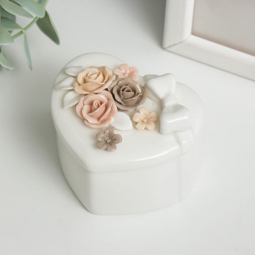 Шкатулка для украшений Сердце. Бант и розы, керамика, 5.8?8?6.8 см, МИКС