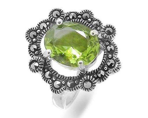 Кольцо из серебра марказит, султанит, SL-AGA133