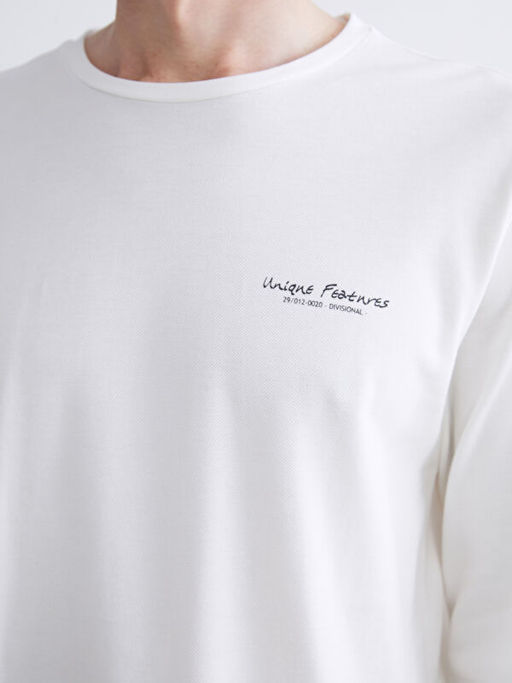 Bisiklet Yaka Uzun Kollu Bask?l? Penye Erkek Ti??rt