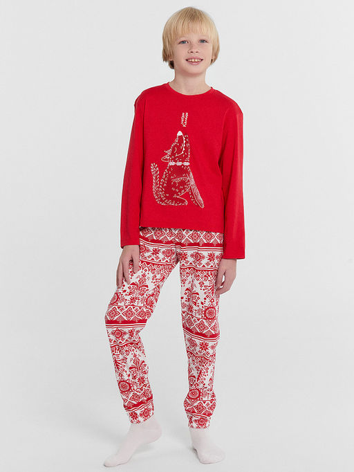 Пижама для мальчиков красная с принтом и надписью Чакаю Каляды - Mark formelle фото 2